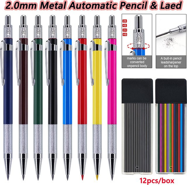 MROOFUL Druckbleistift aus Metall mit 2,0 mm Mine in Schwarz und Mehrfarbig für die Schule - Bild 1