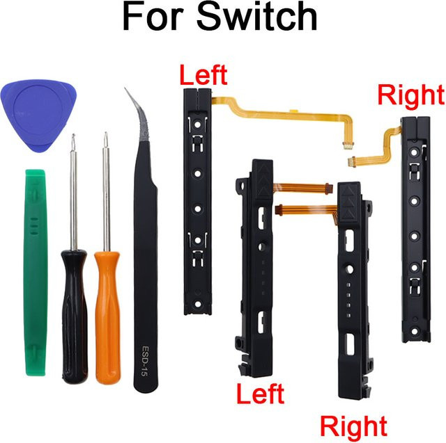 Nintendo Switch Ersatzteil Set: Rechte und linke Gleitschiene mit Flexkabel für JoyCon NS OLED in Schwarz - Bild 1
