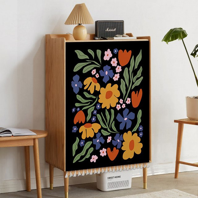 VIKAMA Schrankabdeckung mit buntem Blumenmuster als Vorhang mit Klettverschluss für Schuhschrank und Sideboard - Bild 1