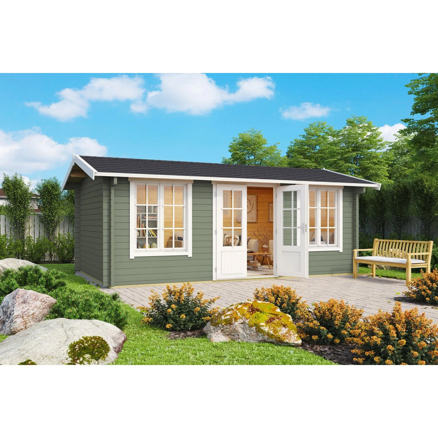 Holz-Gartenhaus Lasita Pembrokeshire mit Flachdach in Grüngrau, B/H/T: 540 x 239,4 x 280 cm - Bild 3