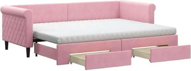 vidaXL Tagesbett ausziehbar mit Schubladen in Rosa aus Samt, B/T/H: 229 x 80 x 68 cm - Bild 1