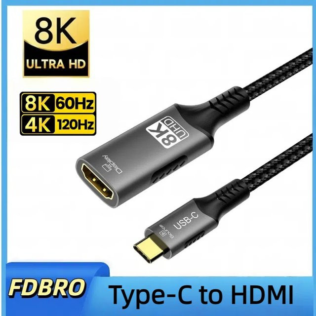FDBRO USB-C auf HDMI 8K Verlängerungskabel mit 8K@60Hz und 4K@120Hz Unterstützung, 32,4 Gbit/s Adapter für Laptop, MacBook, PC und Smartphone zu TV oder Monitor - Bild 1