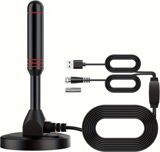 DUODUO 3C Digitale TV-Antenne für Innen-, Außenbereich und Fahrzeuge mit Verstärker und 5 Meter Kabel, Schwarz - Bild 1