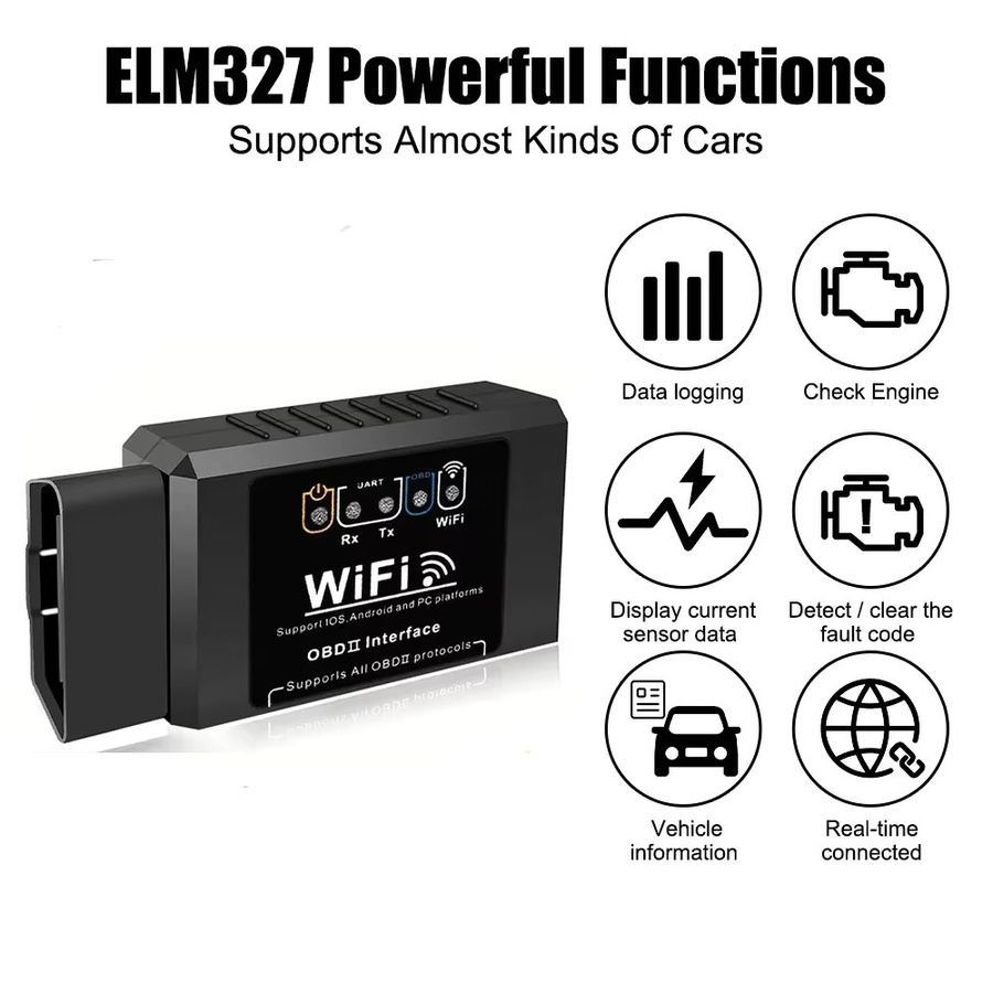 ELM327 WiFi OBD2 Code Reader Scanner V1.5 Auto Diagnose Werkzeug in Schwarz für Android, iOS und PC - Bild 2