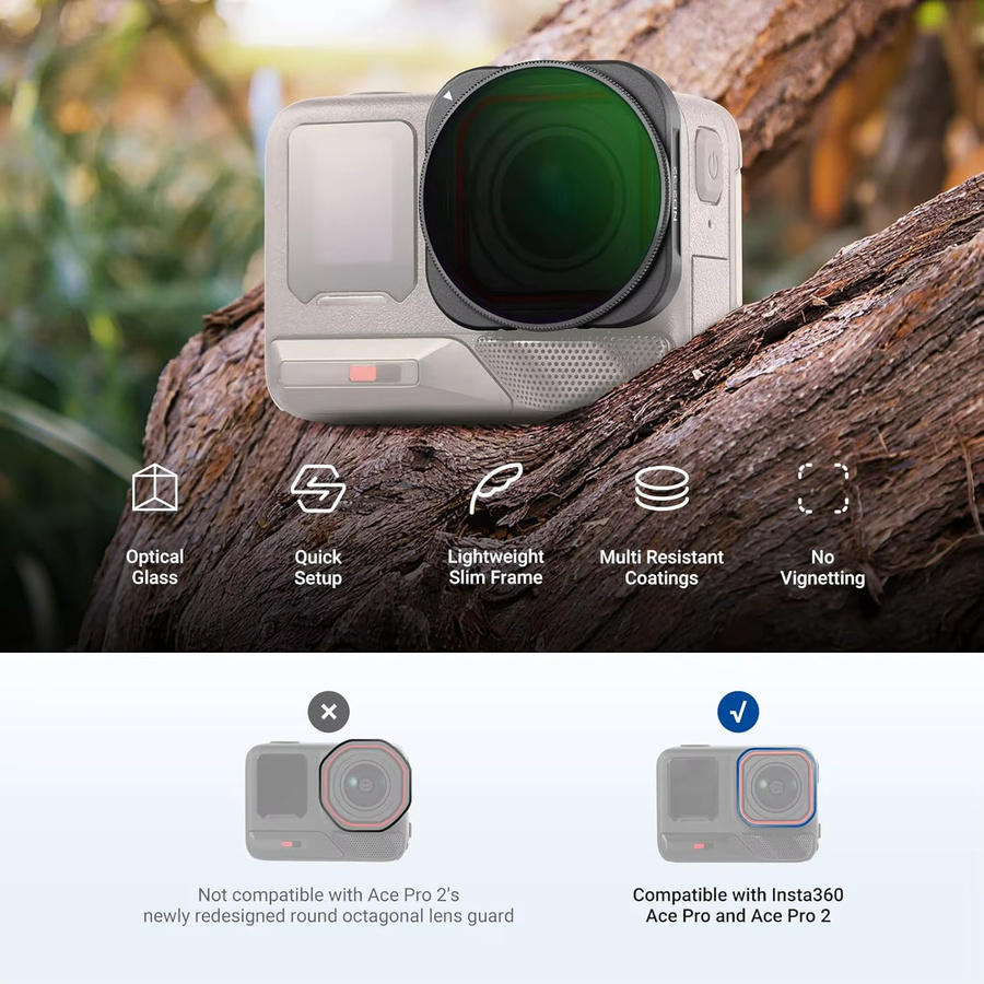 NEEWER Variabler ND2-32 Filter für Insta360 Ace Pro und Insta360 Ace Pro 2 Action-Kamera, Schwarz - Bild 2