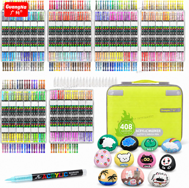 GUANGNA Acryl-Farbmarker Set mit 408 Farben und weicher Pinselspitze für professionelle DIY-Bastelarbeiten in Multicolour - Bild 1