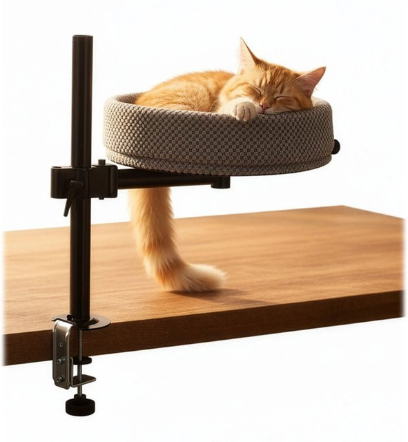 Relaxdays Katzenbett für den Schreibtisch, höhenverstellbar, Grau Schwarz, B/T/H: 56 x 50 x 38 cm - Bild 1