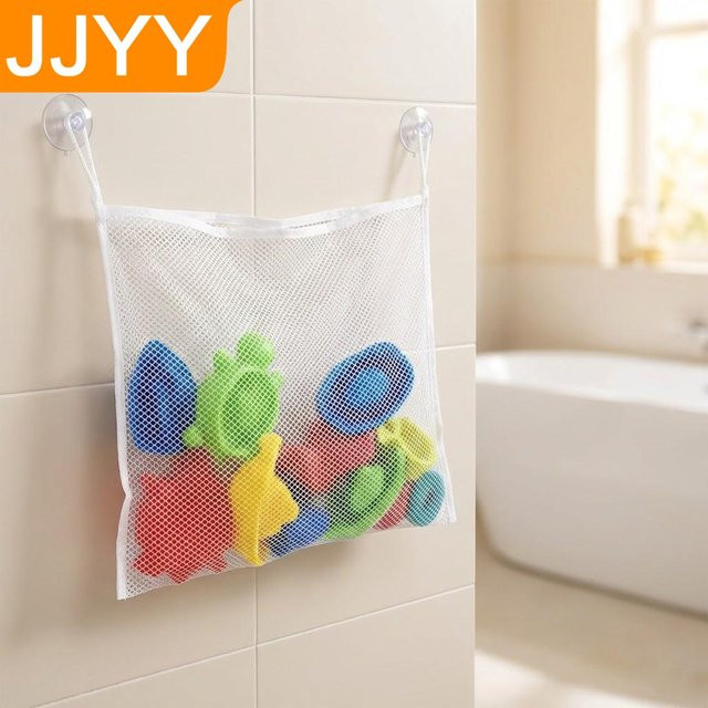 STONEGO Kinder Badezimmer Aufbewahrungstasche aus Netzgewebe in Weiß mit Saugnapf zur Spielzeugaufbewahrung in der Wanne, Breite: 35,0 cm, Höhe: 45,0 cm - Bild 1
