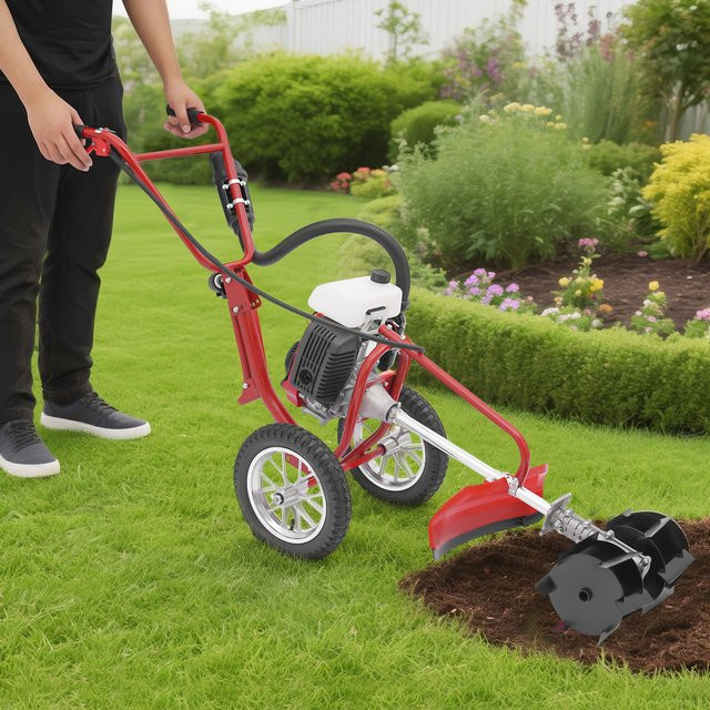 Bymaocar 3-in-1 Mini-Kultivator mit 4-Takt-Benzinmotor als handgeführte Bodenfräse und Gartenpflug in Rot - Bild 1