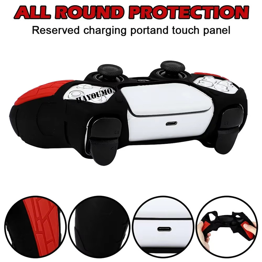 Ispoofer Anti-Rutsch-Silikonhülle für PS5 Gamecontroller inklusive Spider-Touchpad-Aufkleber in Rot - Bild 4