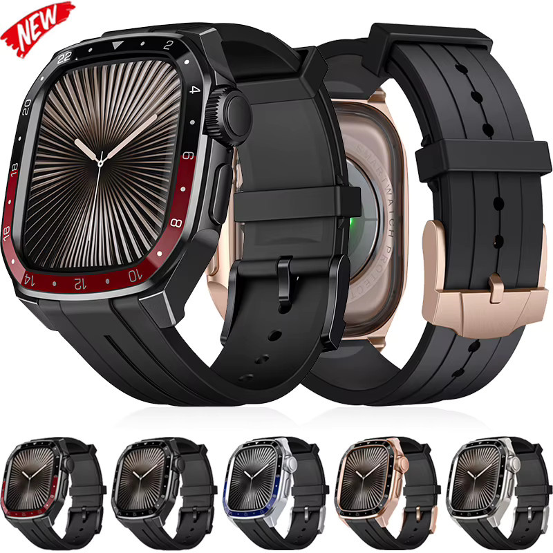 Uhrenarmband Silikon, Metallgehäuse, Schwarz, für Apple Watch 46 mm - Bild 2
