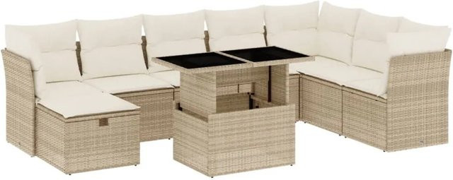 vidaXL 9-teilige Garten-Sofagarnitur aus Poly-Rattan mit Kissen in Beige-creme - Bild 1