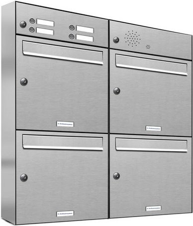 AL Briefkasten-System für 4 Parteien, Aufputzmontage, silberfarben, B/H/T: 153,12 x 79,8 x 11,6 cm - Bild 1