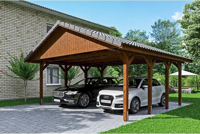 Satteldach-Carport Wallgau von SKANHOLZ in Nussbaum Braun B/T: 620 x 600 cm, Höhe: 354 cm - Bild 1
