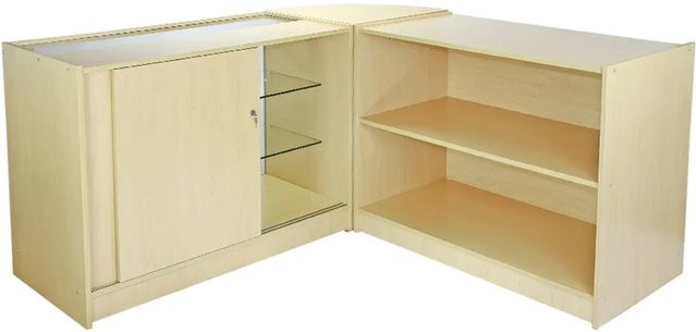 Monstershop Titan Ladentheke und Verkaufstheke aus Holz und Glas in Ahorn Beige, B/T/H: 174 x 120 x 90 cm - Bild 1