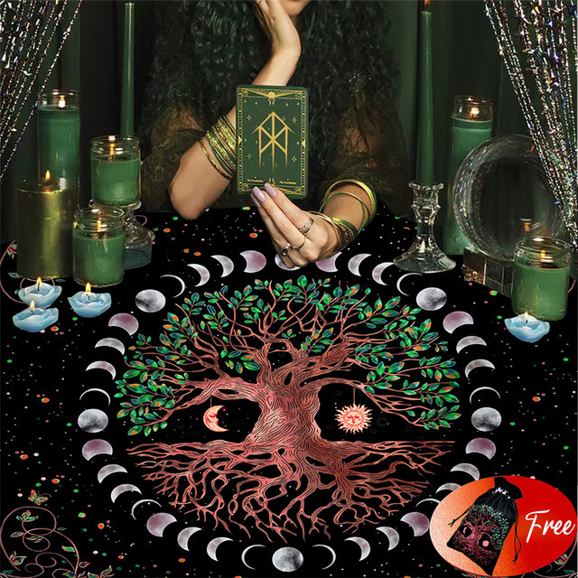 Tarot Karten Tischdecke aus Samt mit passender Tasche, quadratische Spielmatte für Brettspiele und Altar, Multicolour, B/B: 73,66 x 73,66 cm - Bild 1
