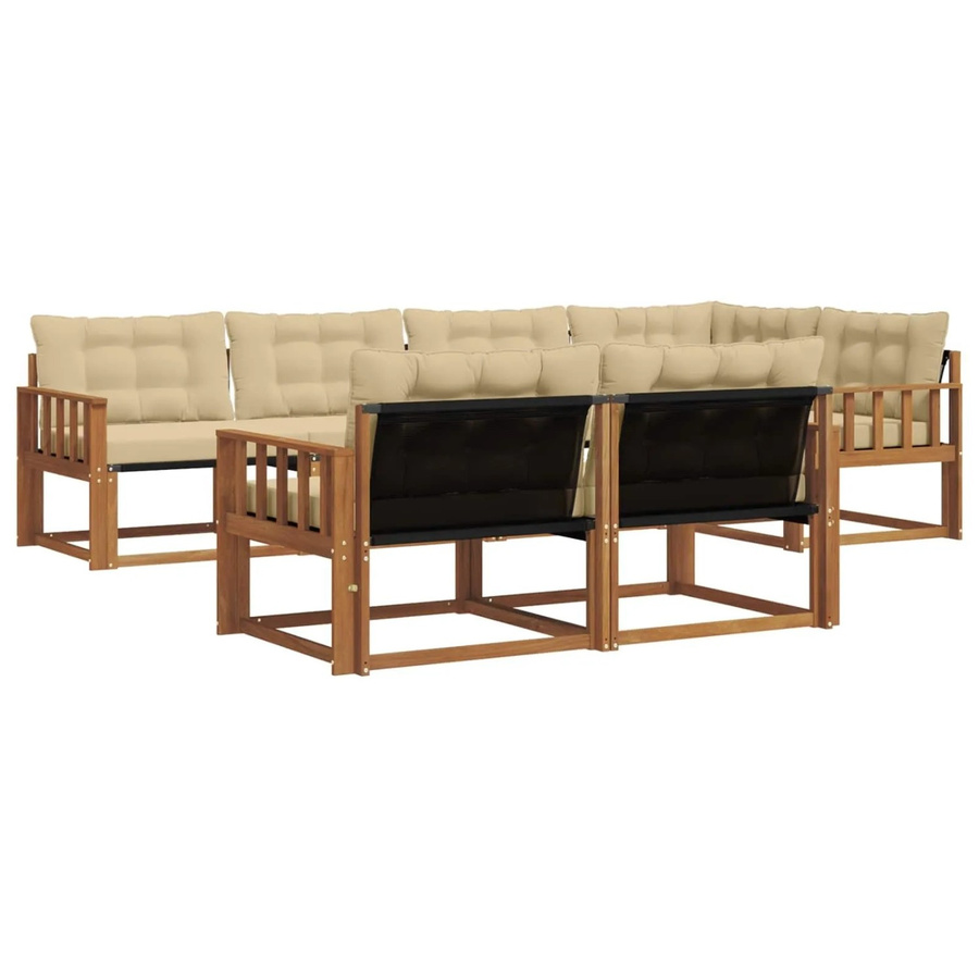 vidaXL Outdoor-Sofagarnitur 7-teilig aus Akazienholz mit Textilene und Kissen, L-Form, Beige und Braun - Bild 2