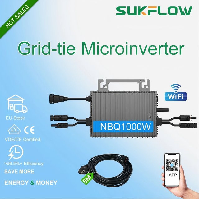 Kjeanuu 1000W Solar-Mikro-Stromversorgungskonverter mit MPPT-Technologie, IP67 wasserdichtem Design und WLAN-Überwachung für dein Mobiltelefon, Schwarz - Bild 1