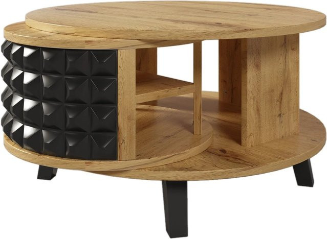 okwish Couchtisch Drehtisch mit versteckter interner Ablage in Natur Braun, Durchmesser: 85 cm - Bild 1
