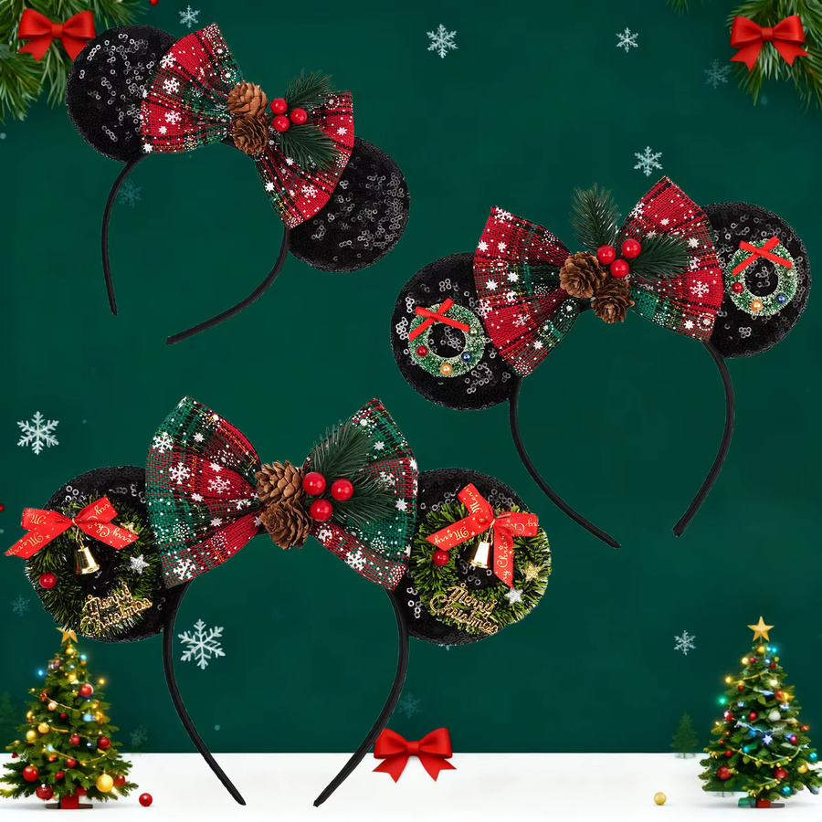 HEROCROSS Haarreif Mickey-Mouse-Ohren, Glocken und Tannenzapfen, Kinder - Bild 2