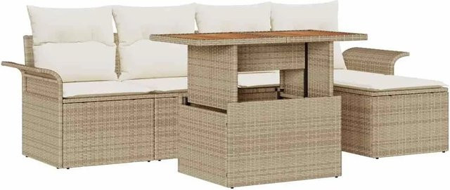 vidaXL Garten-Sofa-Set mit 6 Teilen und Kissen in Beige und Creme - Bild 1
