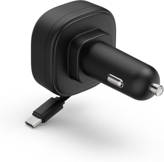 Hama Auto-Schnellladegerät mit 2x USB-C und ausziehbarem Ladekabel, PD 30 W, Schwarz - Bild 1