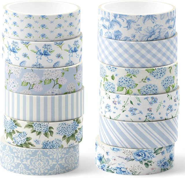 12 Rollen Washi-Tape Set mit Hortensien-Blumen-Motiv als dekorative Papieraufkleber für Scrapbooking und DIY-Bastelarbeiten - Bild 1