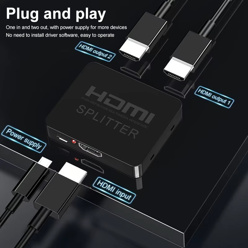 4K HDMI Splitter Dual Monitor Extender mit 1 Eingang und 2 Ausgängen, Full HD 1080P und 3D-Unterstützung, Schwarz, USB-betrieben mit Cat 5 Anschluss - Bild 2