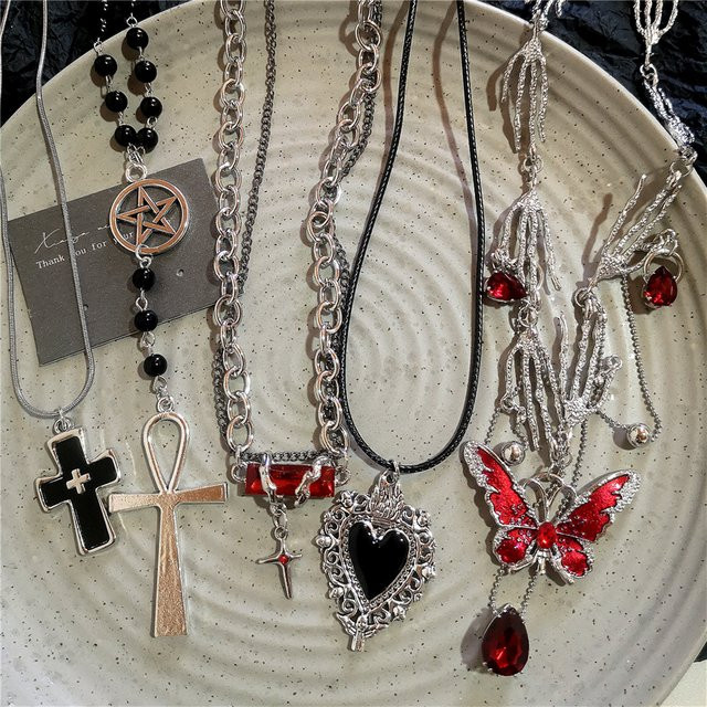 imixlot Halskette, Schmetterling, Herz, Kreuz, Schwarz, Silber, Unisex - Bild 1