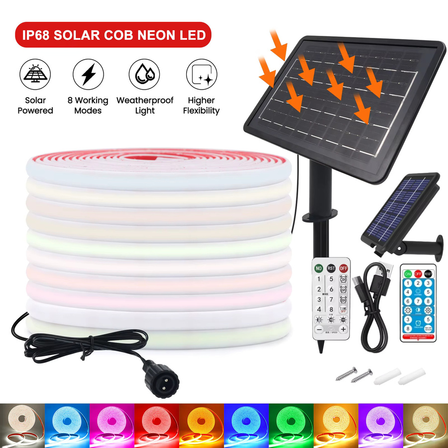 HEGEHE Solar-COB-Neonstreifen, dimmbare LED-Leuchten mit 24 V, IP68 wasserdicht, lineare Außenbeleuchtung aus Silikon - Bild 3