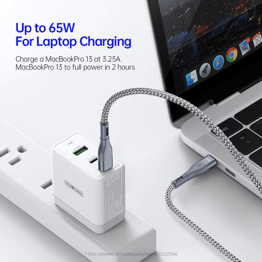 DUZZONA USB-C-auf-USB-C-Kabel in Grau, kompatibel mit PD 65 W - Bild 2