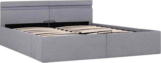 vidaXL Bett mit hydraulischem Bettkasten, LED-Beleuchtung und USB-Anschluss, Hellgrau Stoff, B/T/H: 160 x 200 x 105 cm (geschätzt basierend auf Maßen) – Hinweis: Da die Maße im Originaltext nur als 160x200 cm angegeben sind, wird gemäß Anweisung nur die B - Bild 1