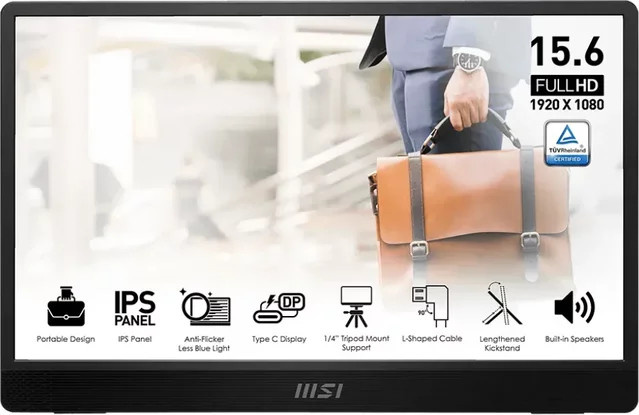 MSI PRO MP161DE E2 Monitor Full HD 15.6 Zoll IPS LCD Schwarz mit HDMI und USB-C - Bild 1