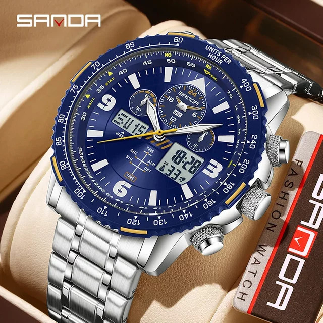 SANDA Armbanduhr Quarz, Edelstahl, Blau, Herren - Bild 1