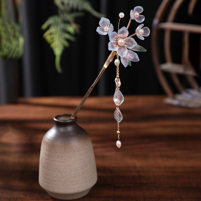 Haarnadel mit Glasblume und Perlenquaste, Kinder - Bild 1