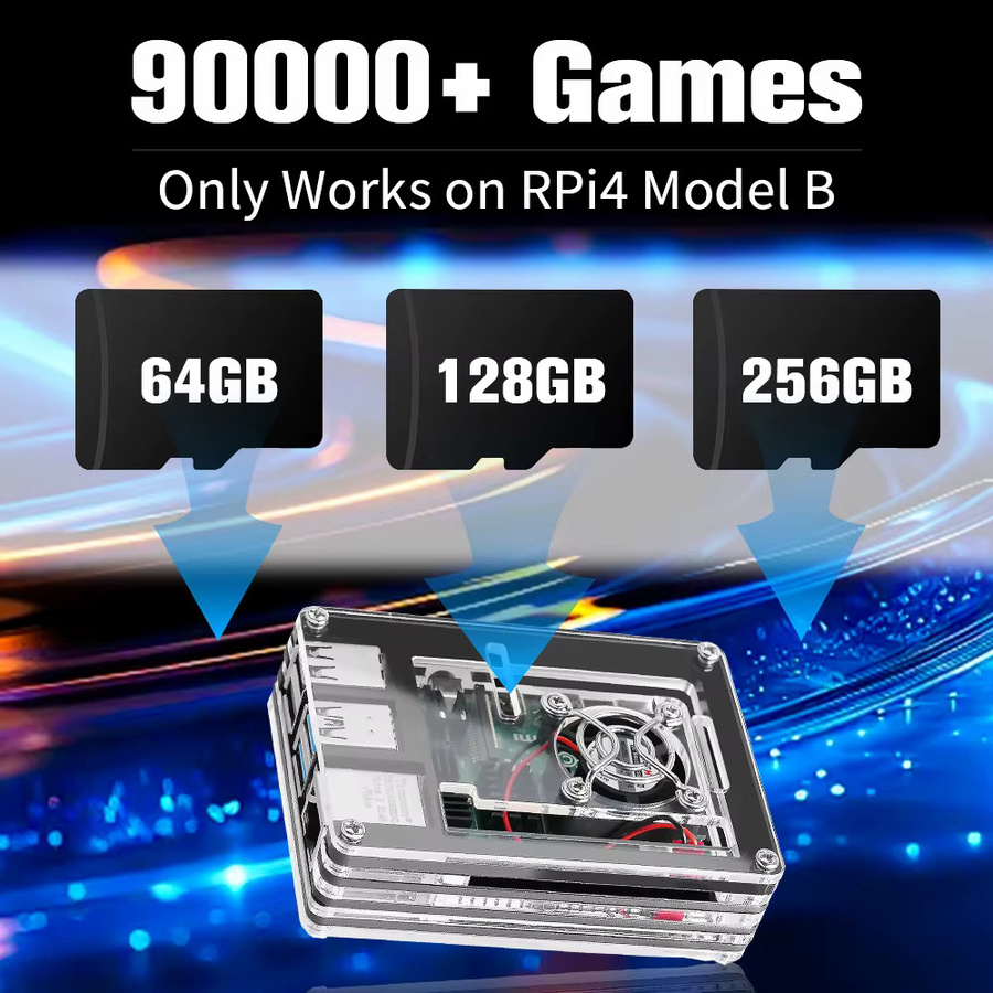 JMachen MicroSD Speicherkarte für Raspberry Pi 4 Modell B mit 64 GB, vorinstallierte 60+ Emulatoren und über 90000 Retro-Spiele, Schwarz - Bild 2