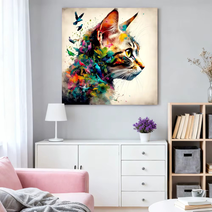 HUACAN Diamant-Mosaik Set Katze und Schmetterling mit bunten Perlen als Kunstwerk für dein Zuhause - Bild 2