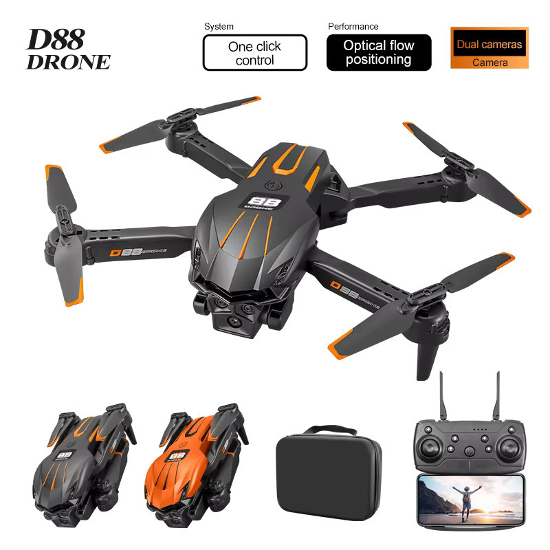 FACEGLE D88 Drohne mit Optical Flow Version, faltbarer Quadcopter in Orange mit zwei Kameras und Sechs-Achsen-Gyroskop - Bild 9