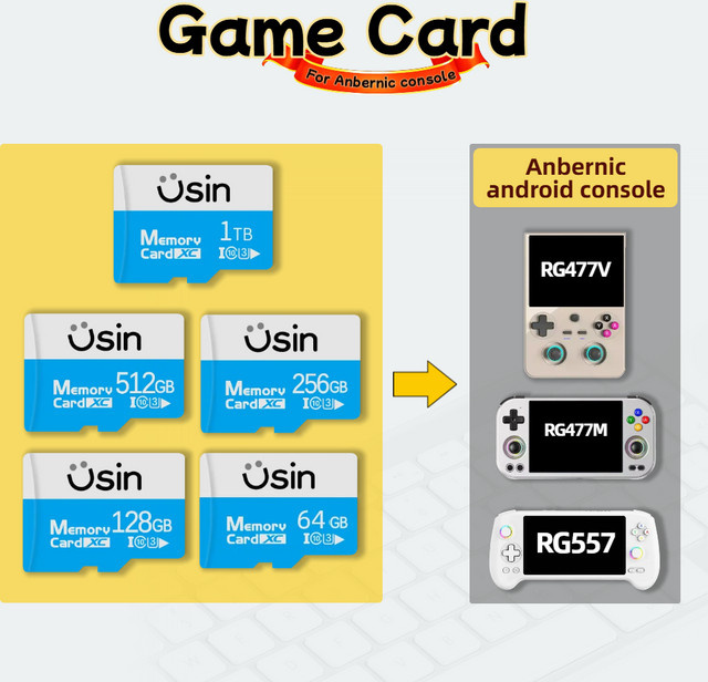 usinyoyo microSD Speicherkarte für Anbernic RG477V RG477M RG557 Retro-Gaming Android Handheld-Konsole, 512 GB, Blau - Bild 1