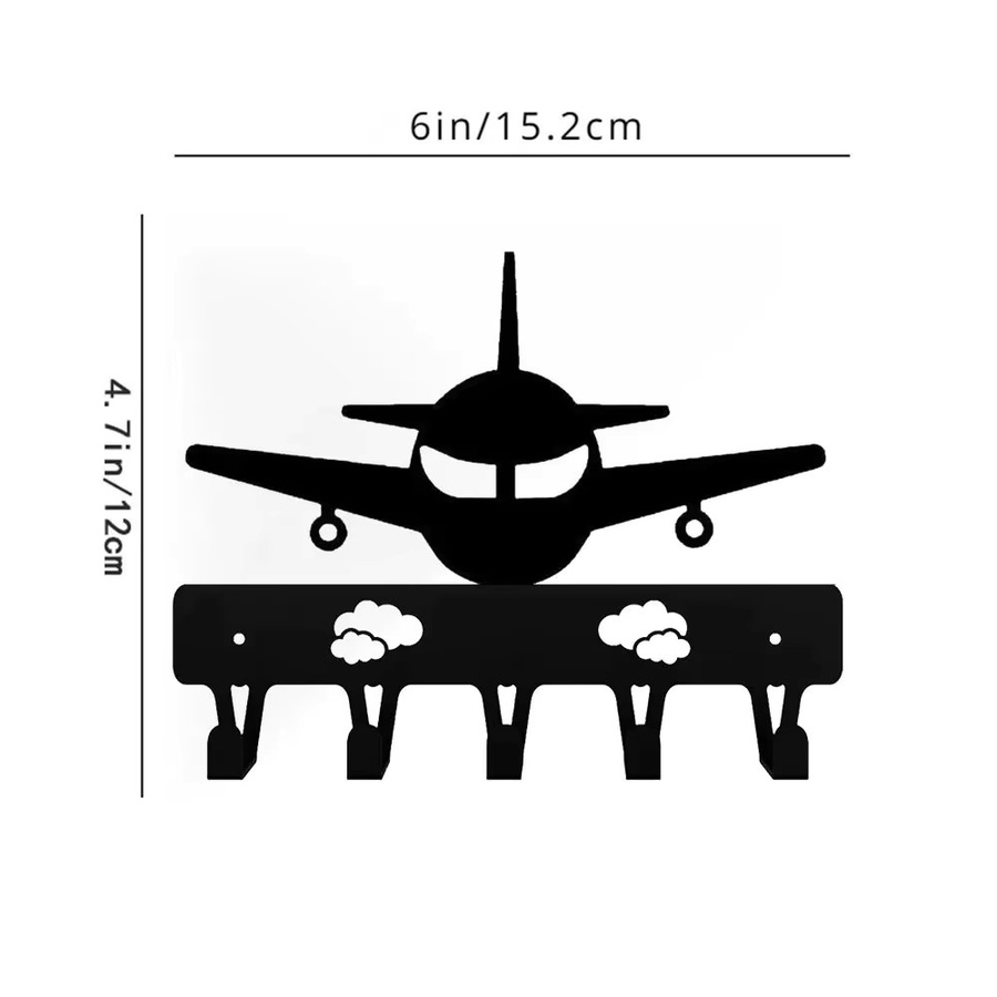 Schlüsselhalter Flugzeug aus Metall in Schwarz als moderne Wanddekoration für Wohnzimmer, Schlafzimmer oder Kinderzimmer - Bild 3