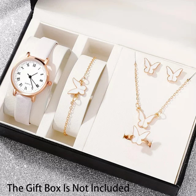 RUNERR Schmuckset, Schmetterling, Quarzuhr, Halskette, Ohrringe, Ring, Armband, Roségold, Damen - Bild 1