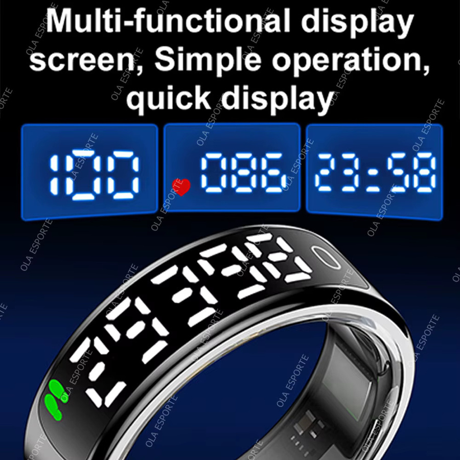 Ola Esporte Smart Ring 2026 mit Display und Touch, kabelloses Laden, Gesundheitsmanager und 5 ATM wasserdicht, Unisex, Gold oder Black - Bild 2