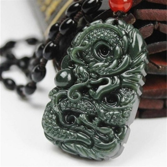 Halskette mit Drachen-Anhänger, Chinese Jade, gray, Unisex - Bild 1