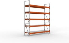 Meta Großfachregal Grundregal Multipal S aus verzinktem Stahl mit Stahlpaneelen, Farbe: rotorange, B/T/H: 330 x 27 x 80 cm - Bild 1