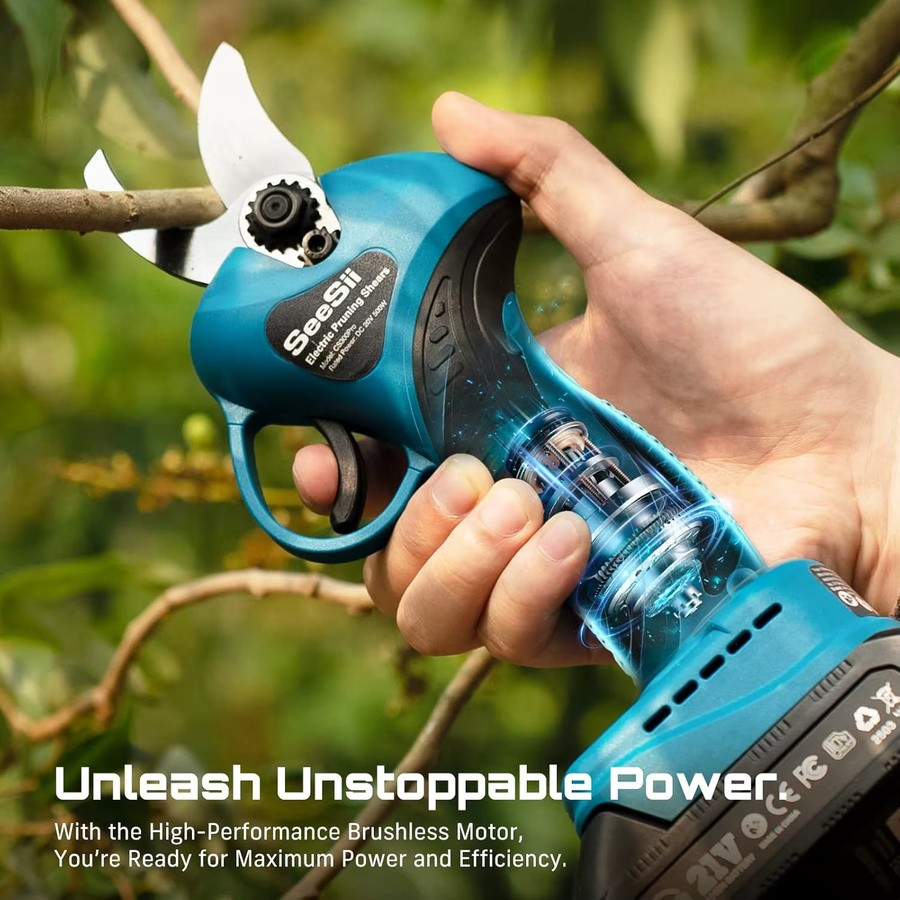 Seesii Kabellose Elektrische Gartenschere mit 33mm Schneidkapazität und bürstenlosem Motor, kompatibel mit Makita 18V Akku, inklusive 2,0Ah Akku - Bild 3
