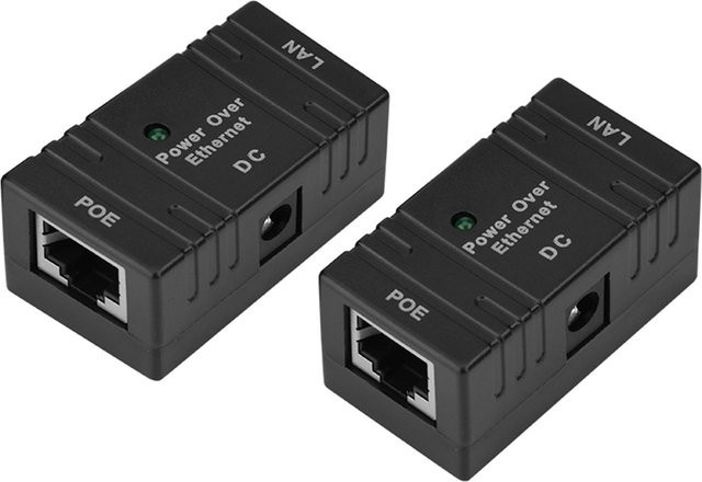 2er-Set TOMTOP RJ45 PoE Injektor Ethernet Adapter für Netzwerk und IP-Kameras, USB-C, Schwarz - Bild 1