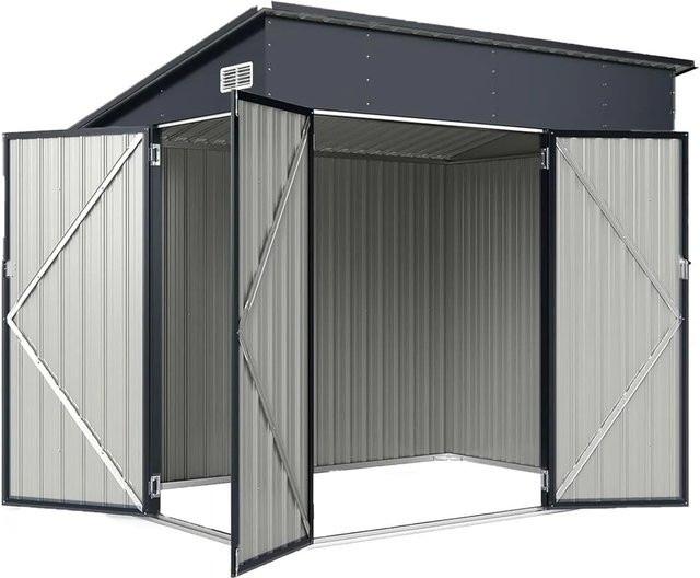 Costway Gartenhaus aus verzinktem Stahl in Anthrazit mit Pultdach, Vordertür und Seitentür - Bild 1