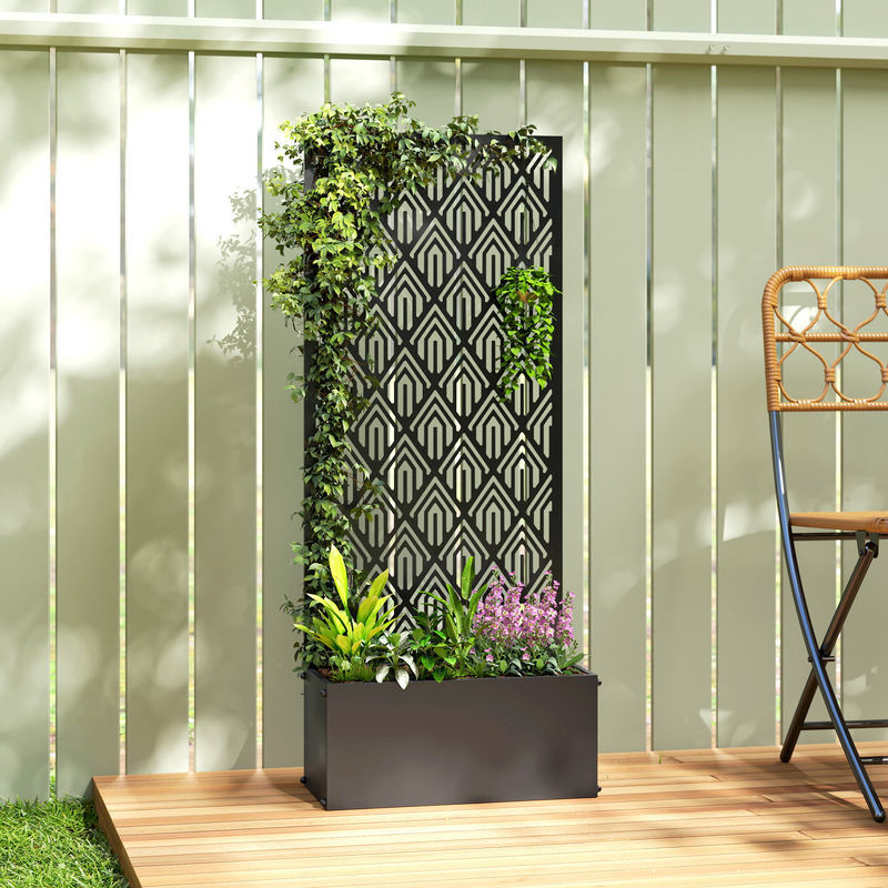 Outsunny Pflanzkasten mit Rankgitter und Sichtschutz aus Metall in Schwarz, Hochbeet für Kletterpflanzen, Gemüse und Blumen, B/T/H: 45 x 21,5 x 110 cm - Bild 2
