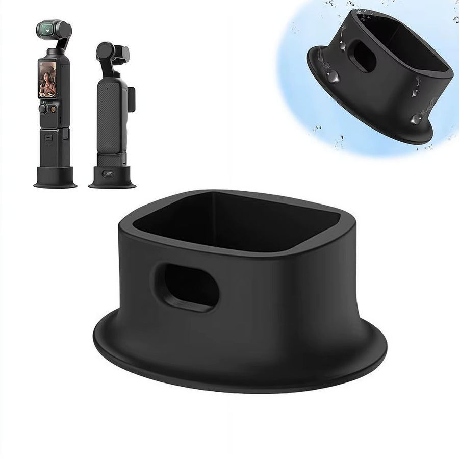 Silikon-Schutzbasis für DJI Osmo Pocket 4 in Schwarz, rutschfeste und stoßfeste Standabdeckung mit Ladeanschluss und sturzsicherem Kamerahalter - Bild 2