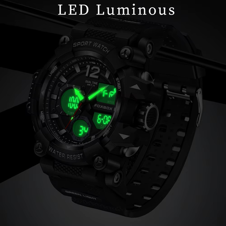 LIGE Armbanduhr Digitaluhr, Kunststoff, Edelstahl, Schwarz, Herren - Bild 5